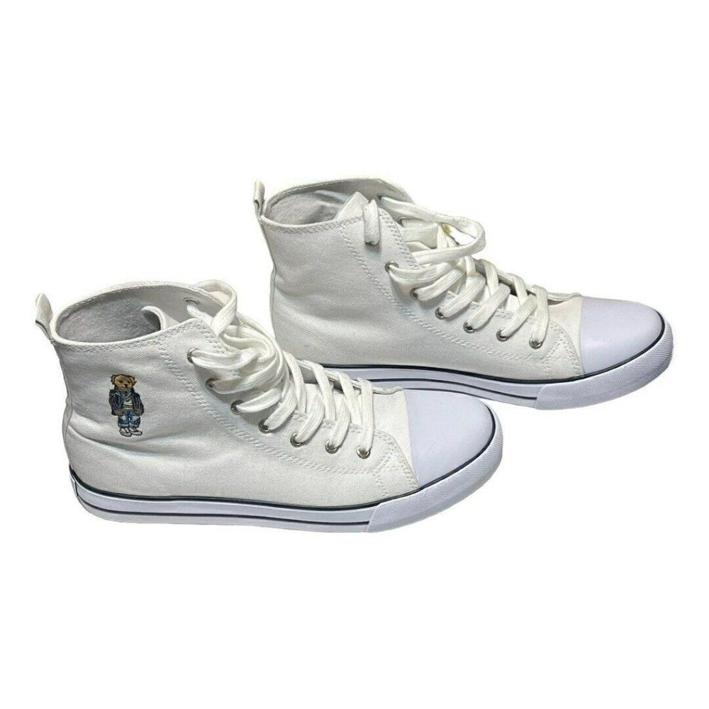 Polo‎ Ralph Lauren High Top Sneakers Toddler Size 10 White Good Polo Bear Canvas